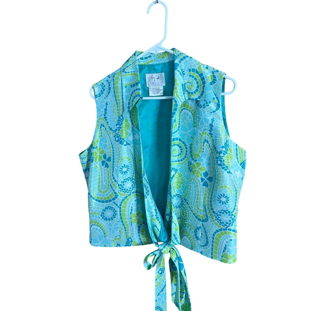 Vintage Vision Apparel 100% Silk 2 Piece Set 14 Paisley Tie Wrap Resort Y2K